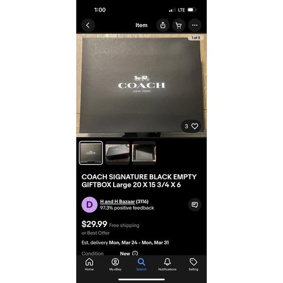 Authentic COACH Gift Empty Box Approx 4x6 - Picture 8 of 8